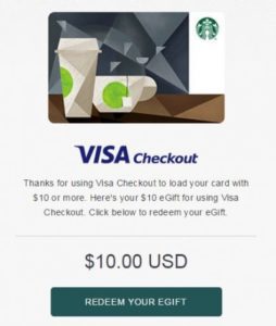 Starbucks Coupon: Free $10 eGift with Reload of $10+ via Visa Checkout in App