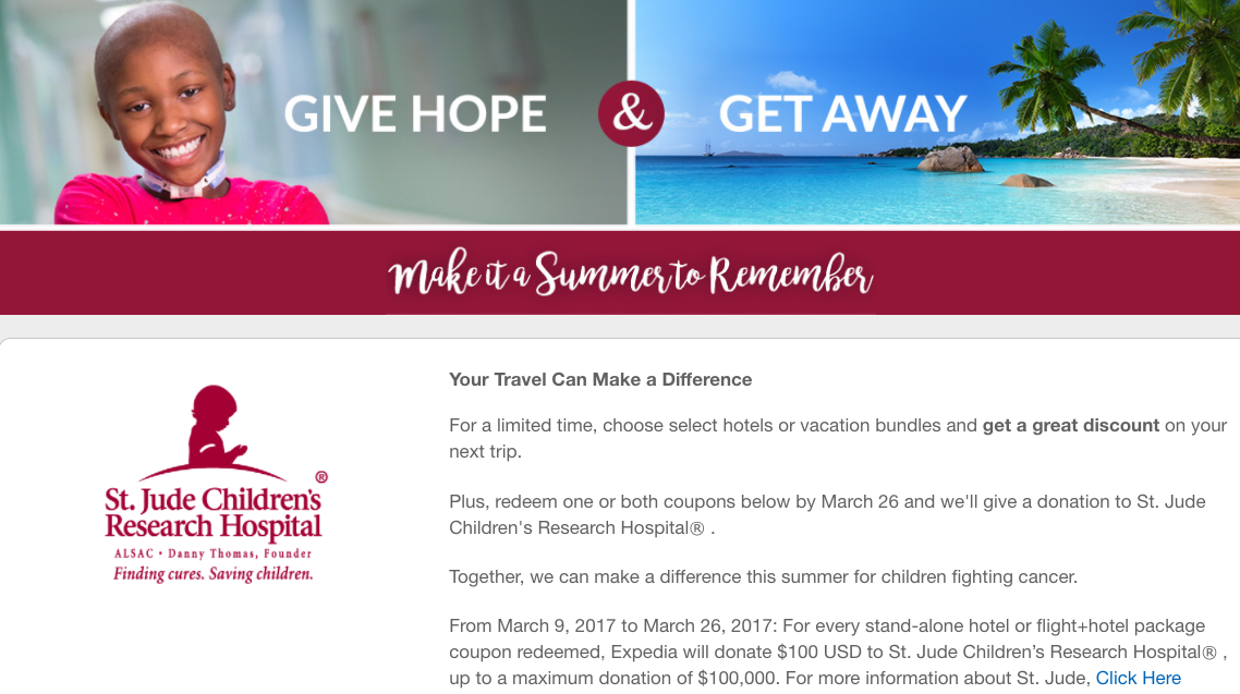 Expedia Coupons for $100 or $200 Off That Give to St. Jude Childrens Research Hospital